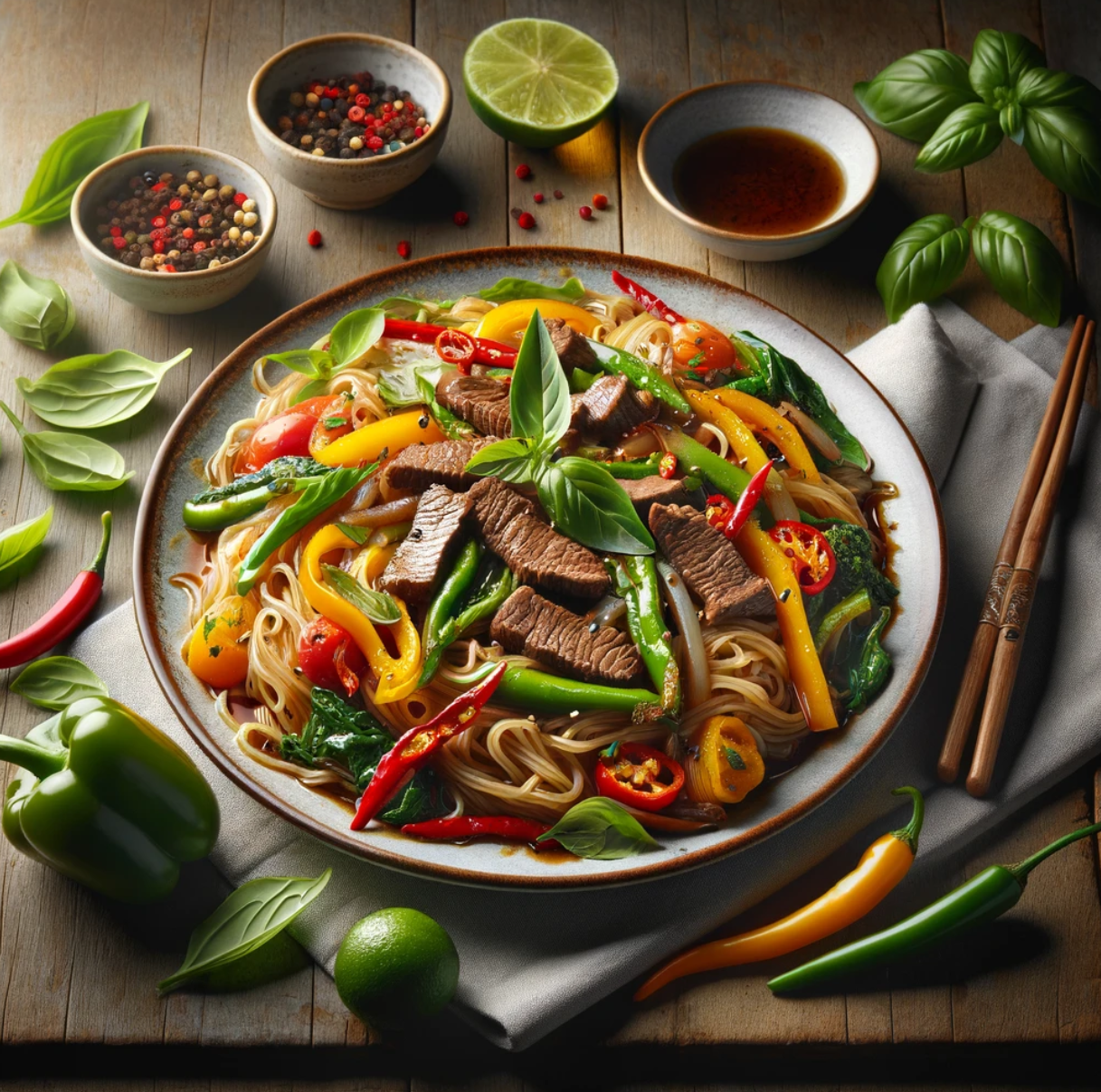 Thai Drunken Noodles with Beef